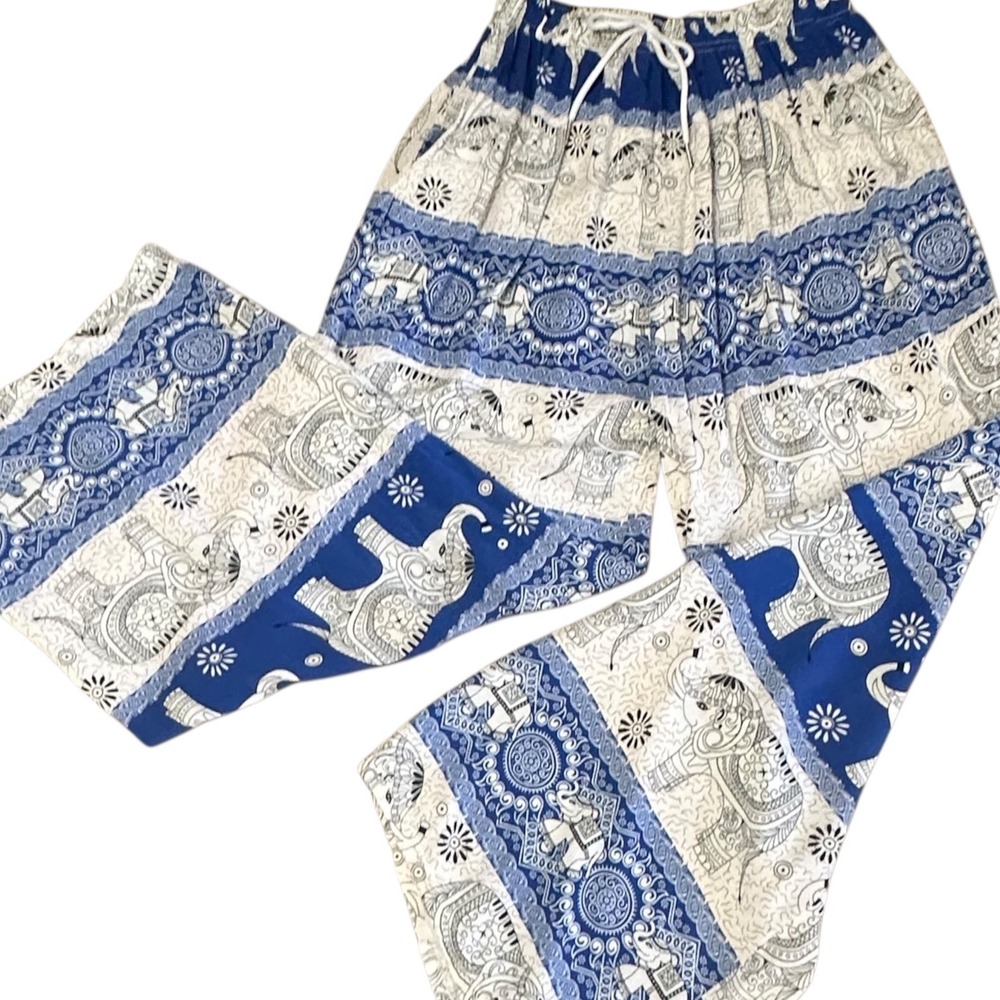 Heerxi Harem Pants Womens S Blue Excellent Boho Elephant Palazzo Festival Lounge